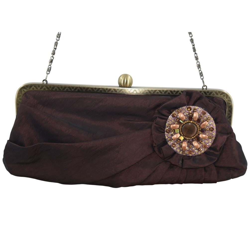 Brown‎ Beaded Evening Bag Party Clutch Purse Formal Occasion Chain Strap